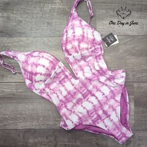 Bar III Summer Striped Deep V One Piece Swimsuit Size M